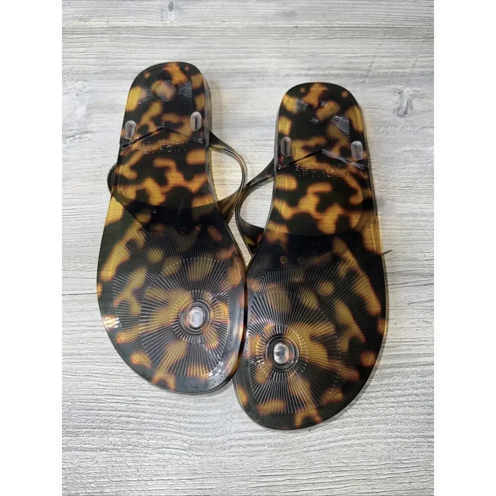 New Michael Kors Lillie Jelly Thong Tortoise Black/Brown Women's Sandals Size 10